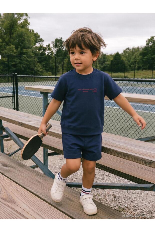 Text Printed 2-5 Years Old Set - Navy Blue