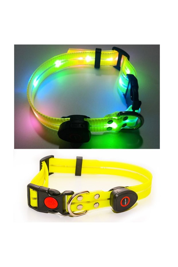 For Size -30CM-52CM Yellow USB Charging New Adjustable Led Glowing Pet Dog Collar PVC Waterproof A