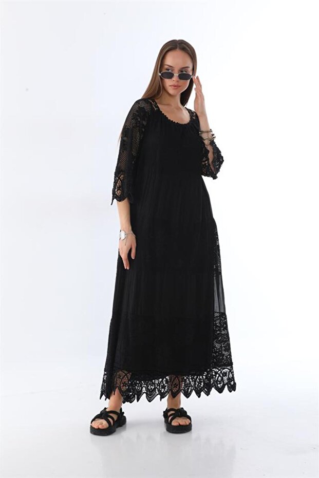 ITALIAN SUNSHINE NET LACE DRESS WITH SILK DETAILED