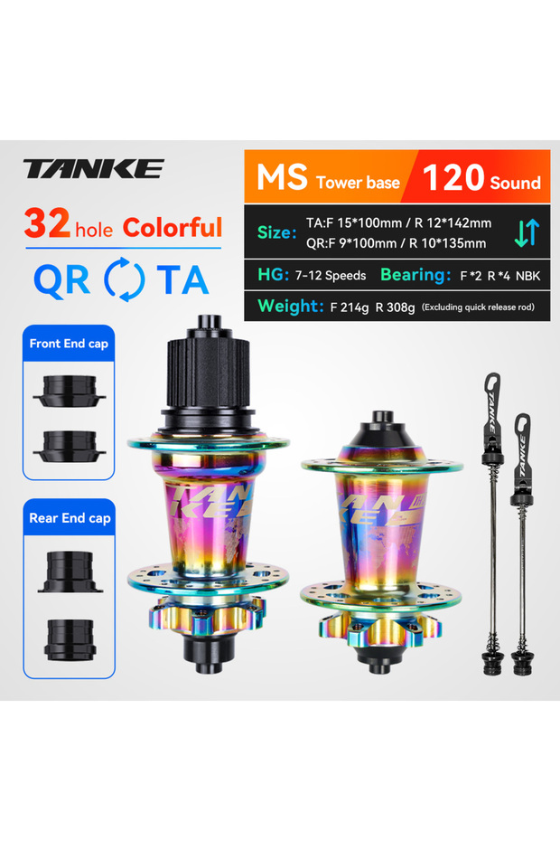 32-Colorful MS TA-QR TANKE 120 Click Hub 6 Bearing MTB Hub Front Rear 28 32 36 Holes Disc Brake Moun