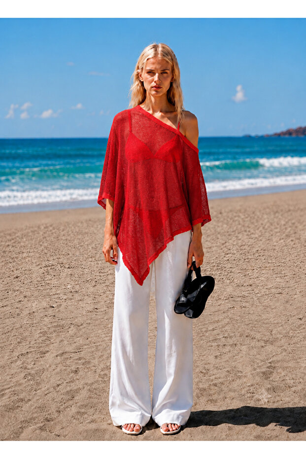 Women's Transparent Knitwear Asymmetrical Cape Poncho
