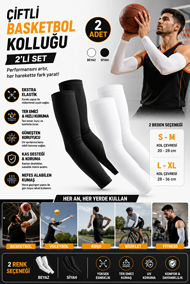 Double Basketball Sleeves Double Basket Sleeves Extra Elastic Sunscreen Sleeves Set