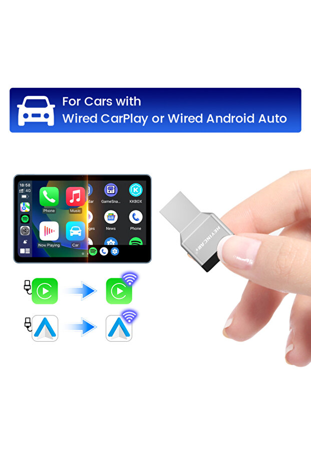 محول H-Air3.0 HEYINCAR Mini 3.0 اللاسلكي لتشغيل نظامي Android و CarPlay و Android Auto، مزود بمنفذ USB وبلوتوث بقدرة 5.8 واط