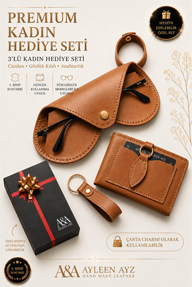 Premium Women's 3-Piece Gift Set | Wallet, Glasses Case, and Keychain | Gift Boxed