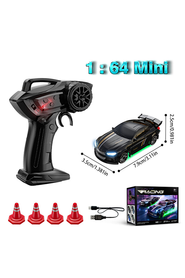 E84-Black 1: 64 Desktop Drift Car Four-Wheel Drive Full Proportion Mini Racing Toy With Rechargeable
