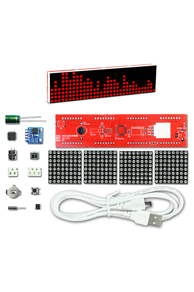 ساعة مصفوفة نقطية DS1302 LED موسيقية DIY باللون الأحمر DOT-Red مزودة بإيقاع إلكتروني وإضاءة USB ومصدر طاقة DC5V مع M