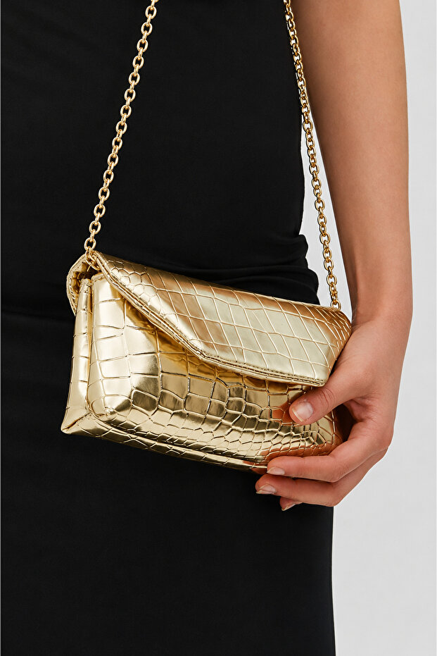 Clutch Crocodile Patterned Chain Strap June Gold Shoulder Bag
