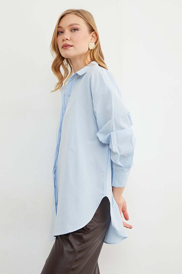 Basic Slit Oversized Shirt - 5