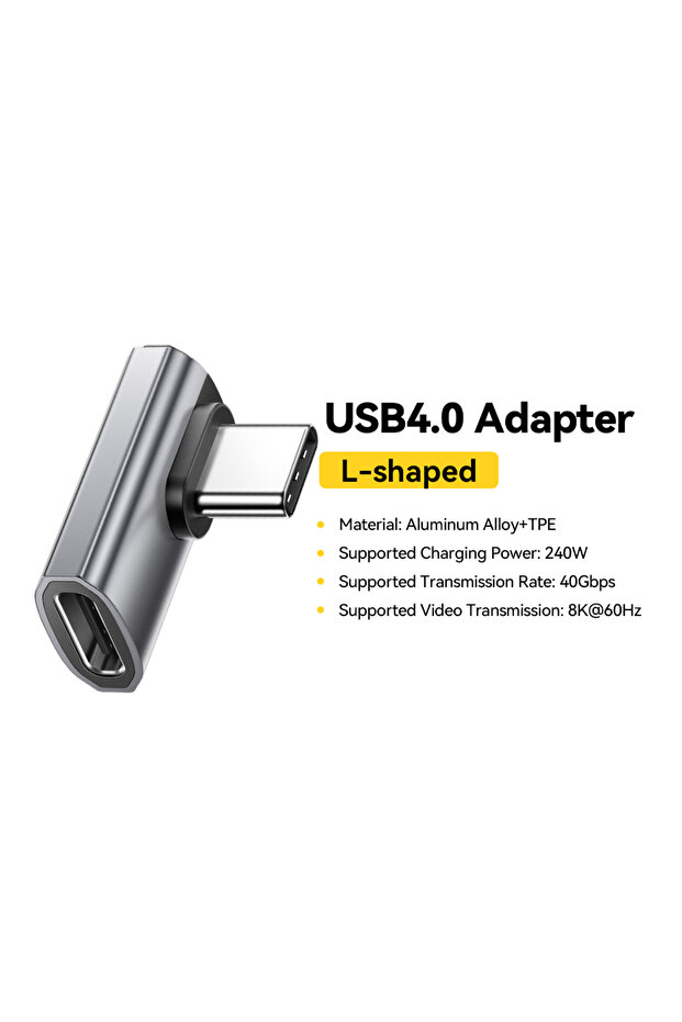 محول USB4.0 على شكل حرف L بسرعة 40 جيجابت في الثانية، محول OTG للشحن السريع بقدرة 240 واط، محول USB من النوع C بزاوية 90 درجة