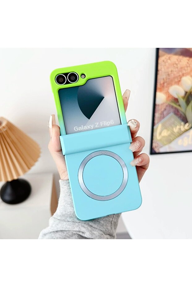 Galaxy Z Flip7 Green blue Gradient Color For Magsafe Magnetic Hinge Protection Hard Plastic Phone Ca