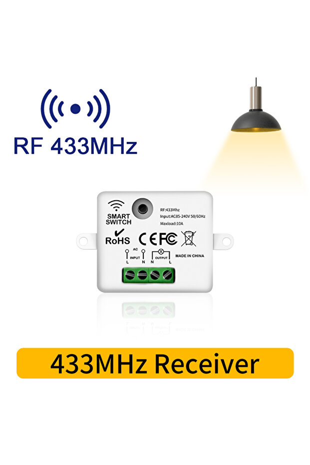 جهاز استقبال RF433، مفتاح إضاءة لاسلكي بتردد 433 ميجاهرتز، 220 فولت/110 فولت، قاطع دائرة كهربائية 10 أمبير، جهاز تحكم عن بعد صغير