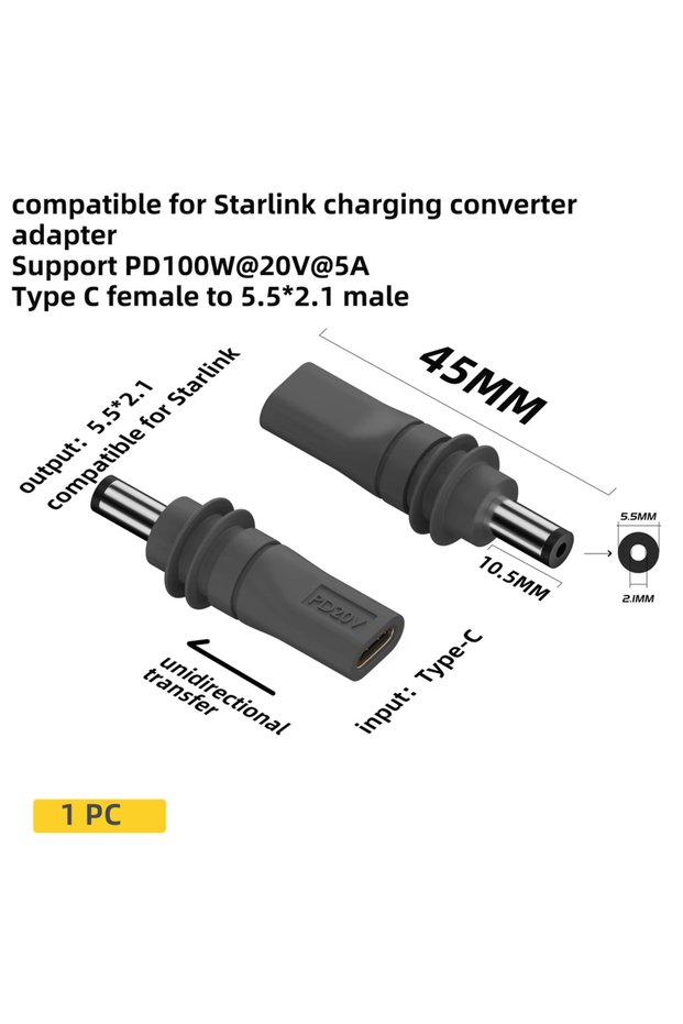 1 x C To DC Adapter USBC Female to DC5521 Male/DC Female to DCMale Power Adapter For Starlink Mini P