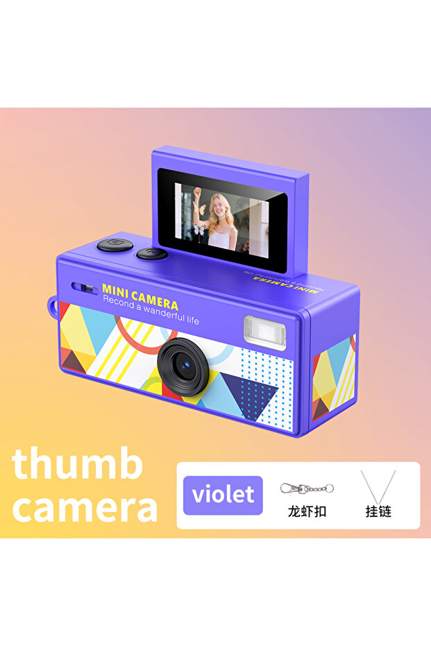 NO TF Card Violet Ourlife Thumb Keychain Camera 0.96inch Flip Screen Retro CCD Mini Digital Camera 7