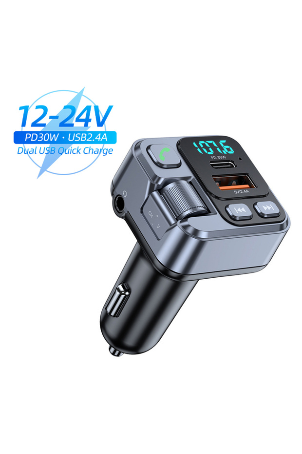 جهاز استقبال بلوتوث للسيارة HM101 مع منفذ USB لقراءة البيانات وشحن سريع PD20W وشاشة رقمية للهواتف المحمولة في السيارة