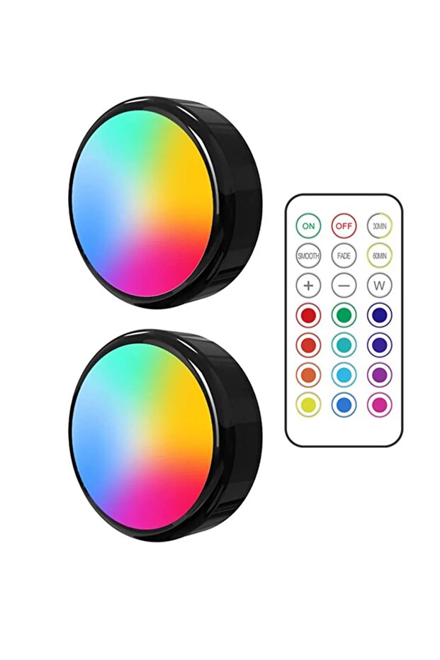 مصباحان مع جهاز تحكم عن بعد، إضاءة ليلية LED RGB قابلة للتعتيم، إضاءة تحت الخزانة تعمل بالبطارية