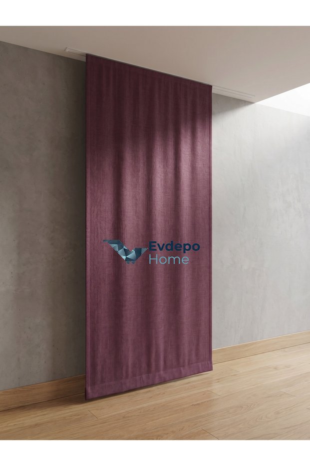 Crown Plum Solid Color Linen Background Curtain, Pleatless Plain Planting, Extrafor Drawstring, Single Wing