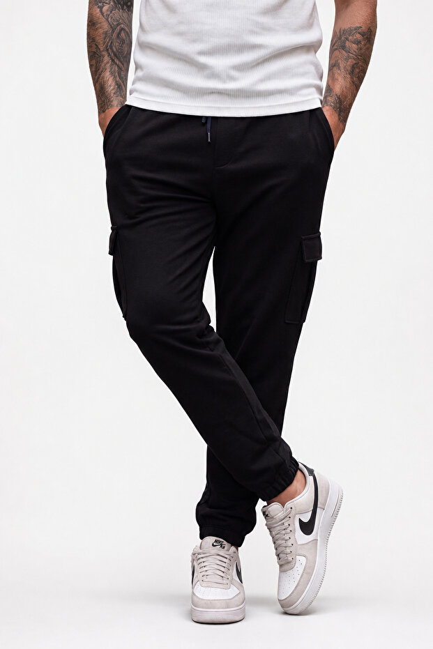 Large Size Men's Plain Commando Sweatpants 22520 Black