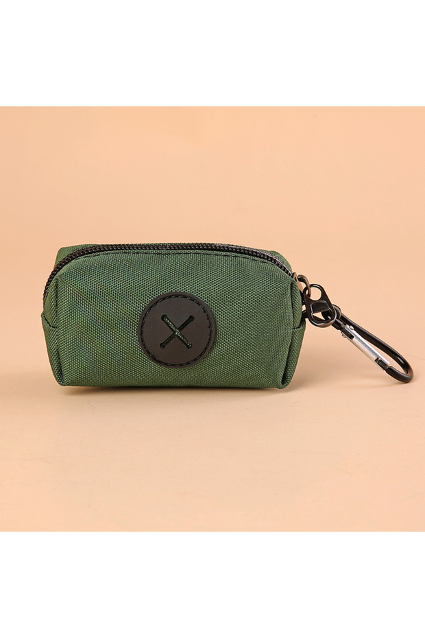 army green Canvas Dog Poop Bag Holder, Outdoor Pet Waste Bag Dispenser with Carabiner Clip, Animal W