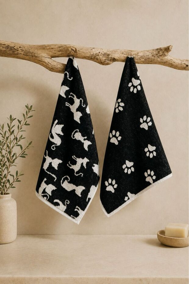 Set of 2 100% Cotton Patterned Hand, Face, and Head Towels | 50X70 cm | Yarn Dyed
