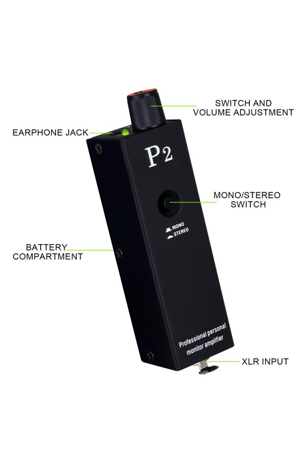 P2- P2 Headphone Amplifier, Ultra Compact In Ear Headphone Monitor, Stereo Monitor/Headphone Power A