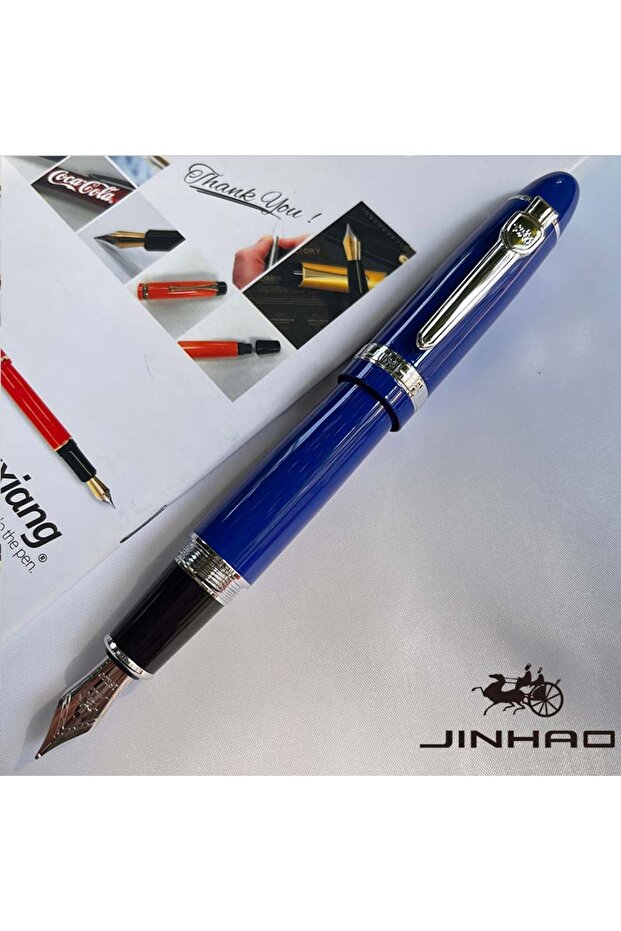 Blue-silver 1 PCS JINHAO 159 Classic Design SIlver Trim Calligraphy Iridium Business Pen With Conver