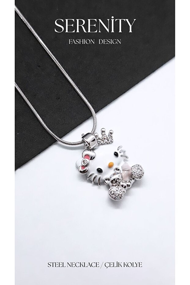 Crowned Hello Kitty Silver Steel Necklace