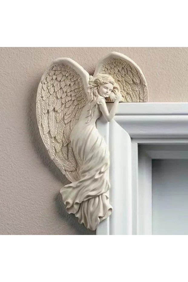 L Angel Wings Resin Craft Door Frame Ornament Angel Winged Goddess Pendant Garden Door Decoration H.
