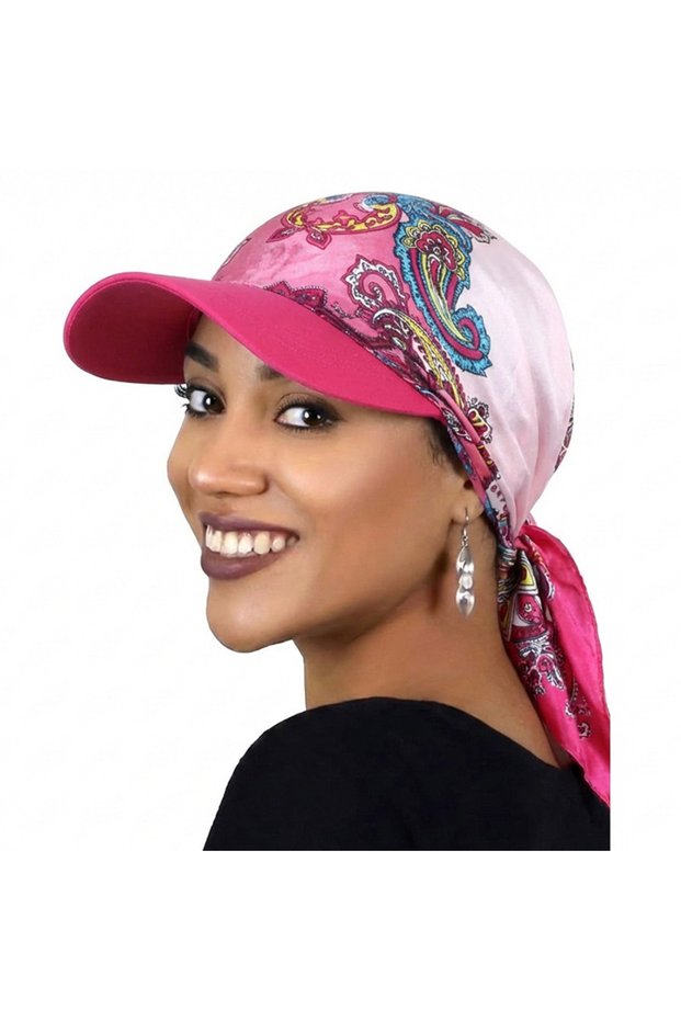 One Size MHBXC New Women Fashion Printed Satin Headscarf Hat with Brim Sun Hats Summer Soft Breathab