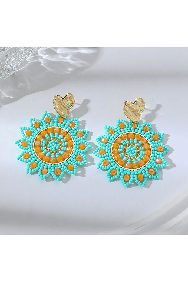 Green Boho Trendy Irregular Heart Sunflower Seed Beads Drop Earrings for Women Elegant Handmade Mult