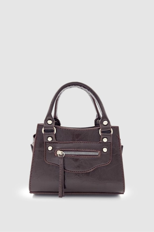 Vorla Zipper and Tassel Detailed Mini Crossbody Bag Bitter Brown
