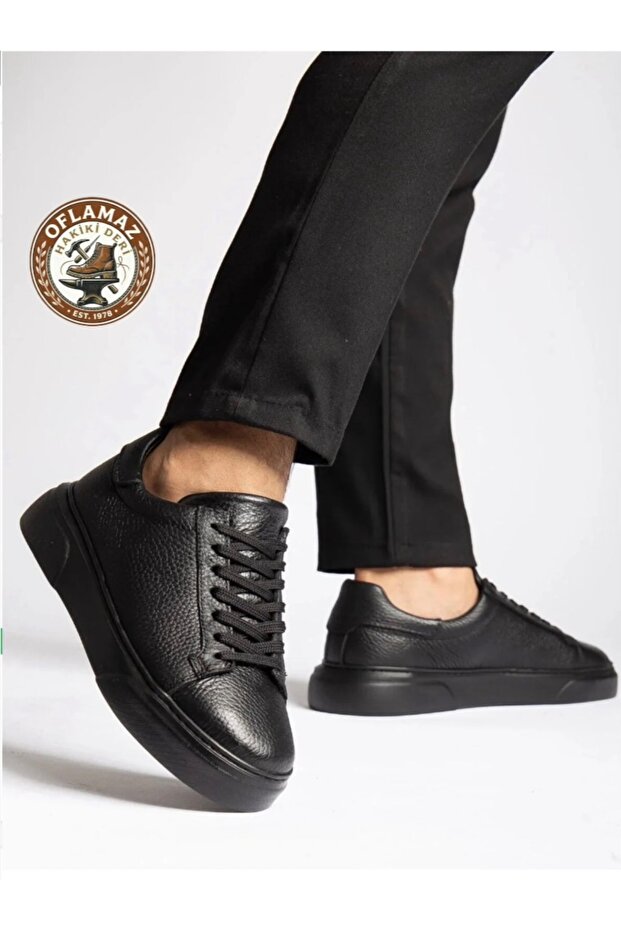 Men's Shoes Black Sneakers 100% Genuine Leather Orthopedic Comfortable Lightweight