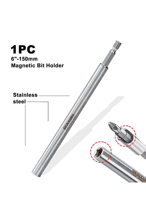 1PC Geinxurn 6'' Stainless Screwdriver Bit Holder,Extension Socket Drill Bit Magnetic Holder Hex Sha