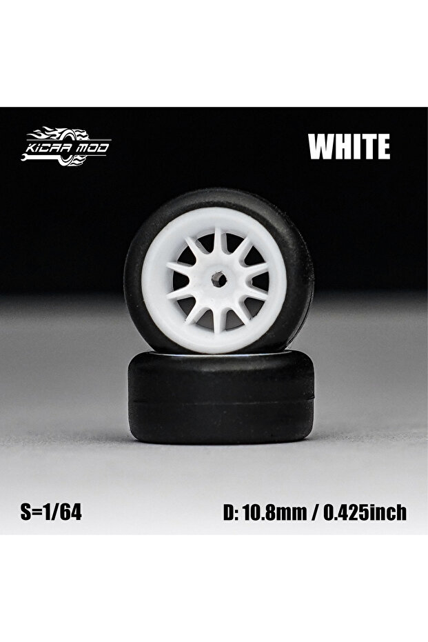 MMW77 1/64 Model Car White Wheels with Fixed Tires Comes with Rivets for Diecast Model Refitting...