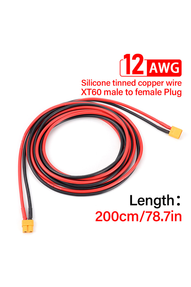 كابل توصيل تحويل ذكر أنثى XT60 12AWG بطول 200 سم، موصل بطارية من سلك السيليكون بطول 300 سم