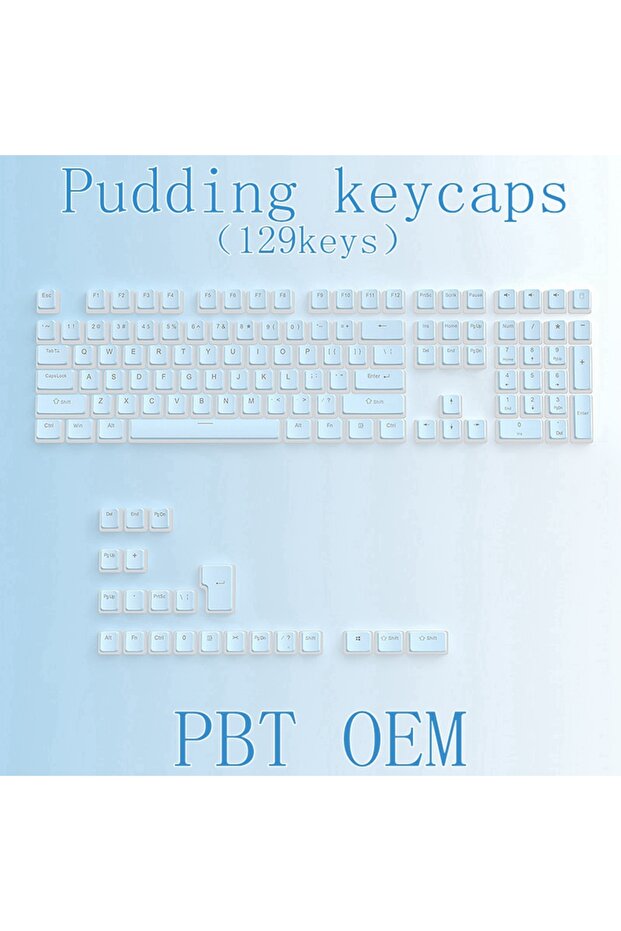 Pudding keycap Blue 129Keys Keyboard Keycap OEM Profile PBT Material Key Cap for Mx Hot Swap Mechani