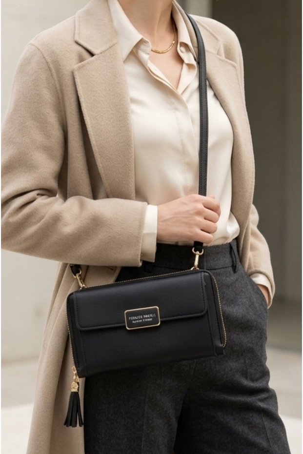 7090 Stylish Women's Wallet Bag with Adjustable Strap and Zipper