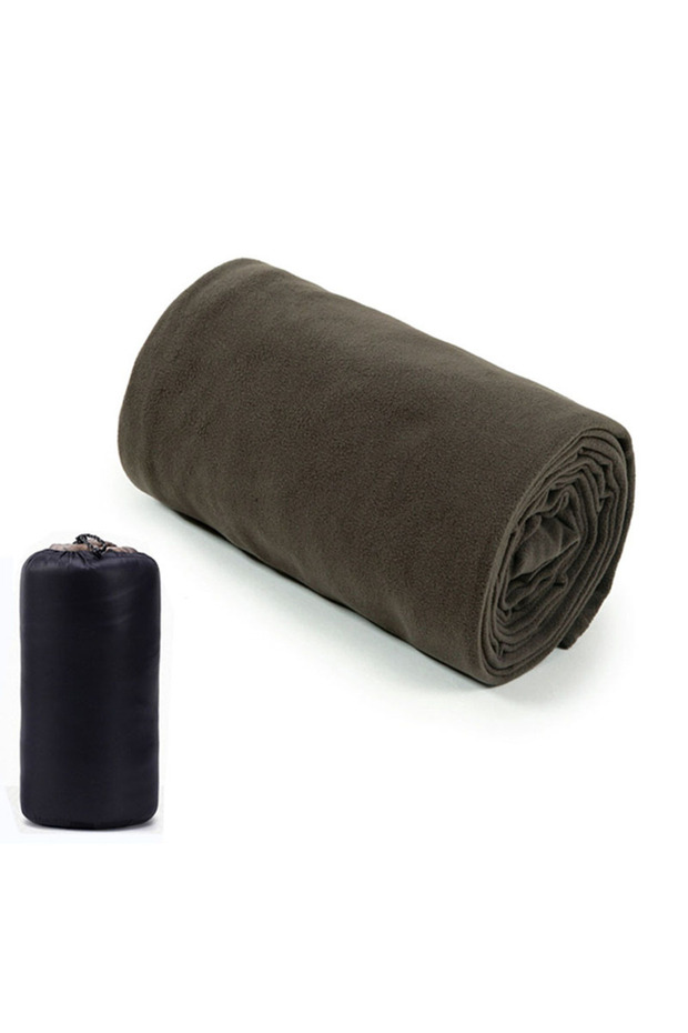 Grey Portable Sleeping Bag Liner Microfiber Fleece Travel Sheet Sleep Sack Zippered Camping Blanket