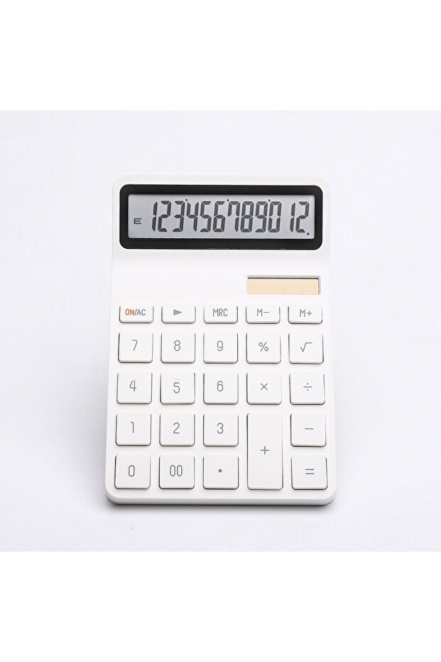 WHITE 12-Digit Solar Calculator with Dual Power Supply Electronic Financial Accounting Tools for Hom