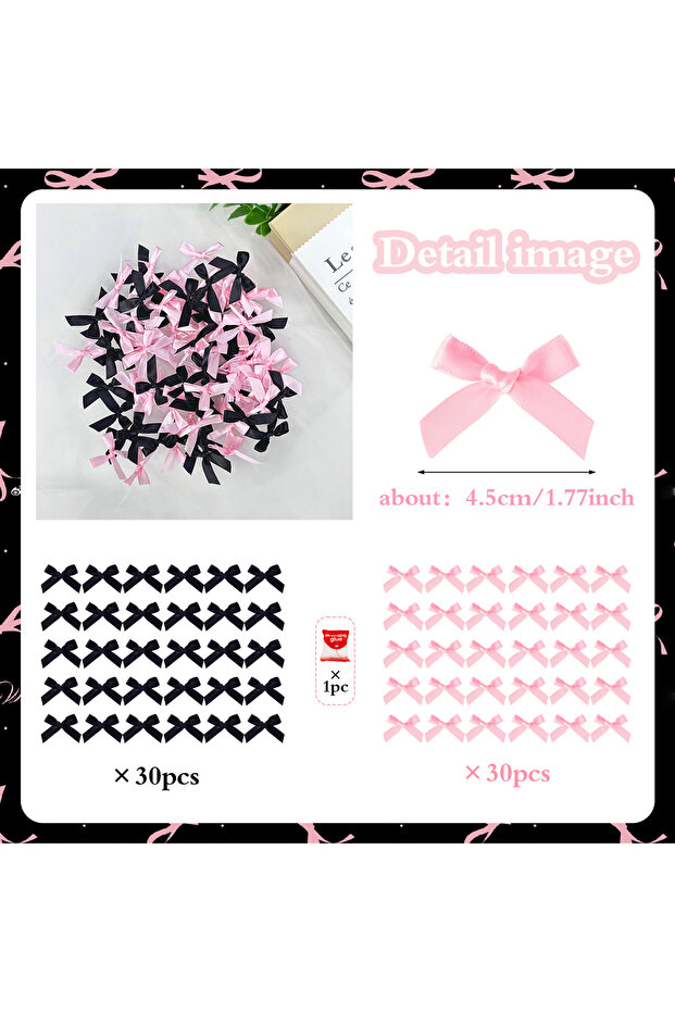 Other Black Pink 60pcs Small Ribbon Bow for DIY Flower Crafts, Party Decoration, Gift Boxes, Packagi