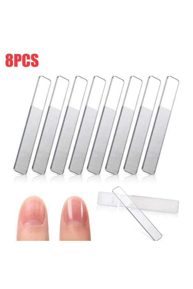 Clear 8pcs Portable Nano Glass Nail File, Crystal Glass Nail Polish Nail Care Tool Nail Shaper with