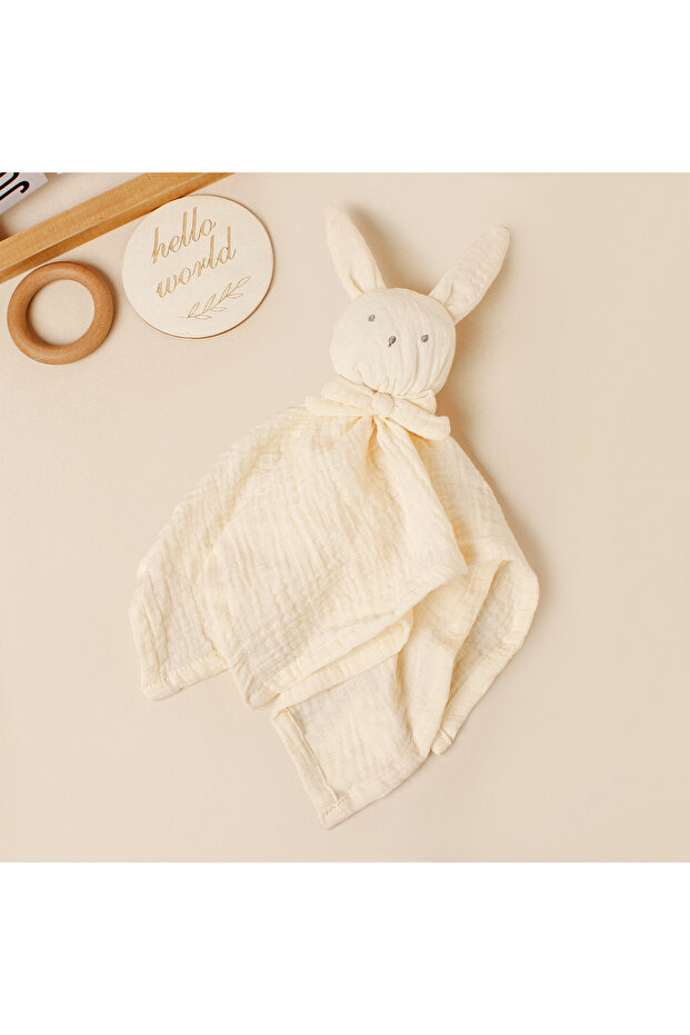 Beige Baby Rabbit Square Comforter Towel Elegant Bow Decor Rabbit Square Blanket For Kids Cute Embr