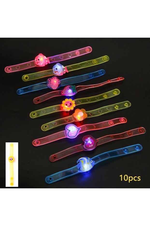 Random 10pcs Cartoon LED Flashing Wristband Cartoon Creative Watch Glowing Bracelet Children's Party