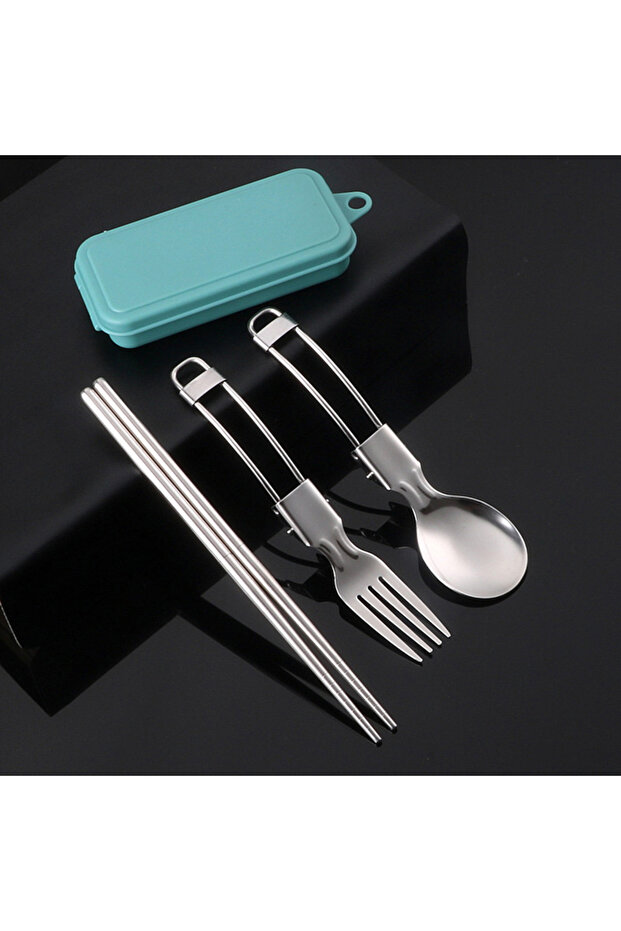 green Picnic Cutlery Camping Utensil Easy Storage Foldable Design Safe And Secure Spoon Chopsticks F
