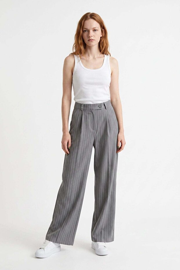 Striped Cross-Waisted Casual Trousers