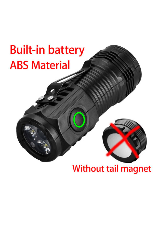 مصباح يدوي LED صغير محمول مزود ببطارية مدمجة ABS ومصباح يدوي قوي لأطراف الأصابع ومقاوم للماء للمشي لمسافات طويلة والتخييم