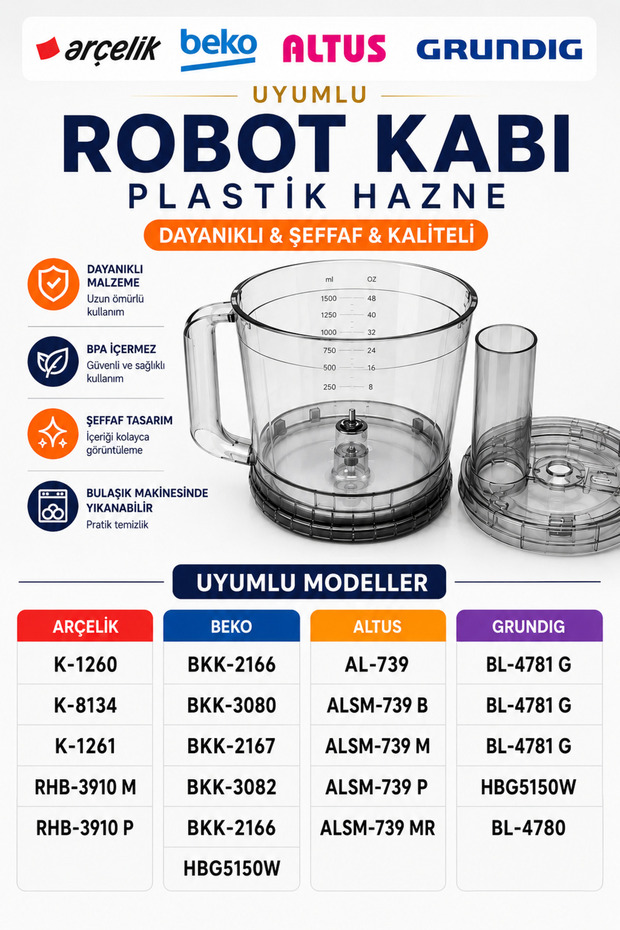 خلاط K 1260 Rhb - وعاء وغطاء بلاستيكي