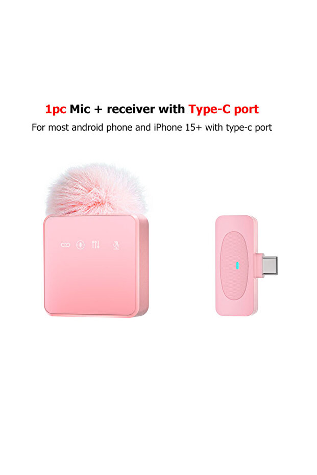 H12-Pink-1mic ميكروفون لاسلكي احترافي: سعة بطارية 160 مللي أمبير، إلغاء الضوضاء بتقنية DSP+ENC، سهل التوصيل والتشغيل.