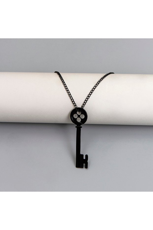 1 Movie Coraline Black Button Key Of The Secret Door Pendant Necklaces Cosplay Accessories