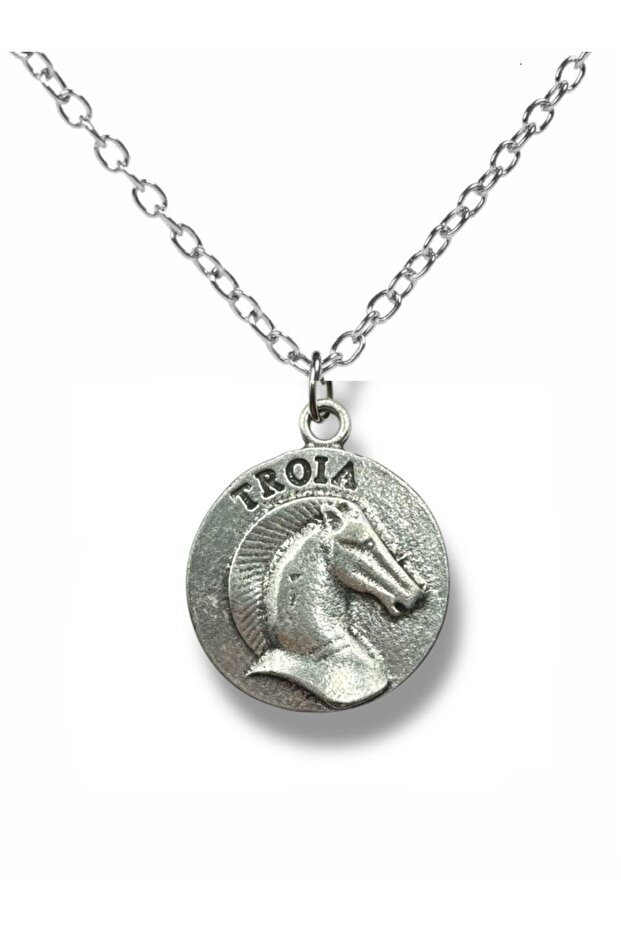 Troia Round Figured Unisex Necklace – 60 cm Chain, Antique Design
