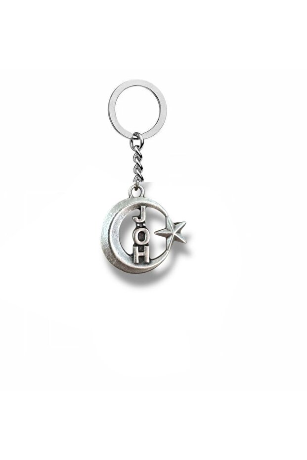 Jöh Written Moon Star Figured Keychain – Silver Color Unisex Metal Accessory